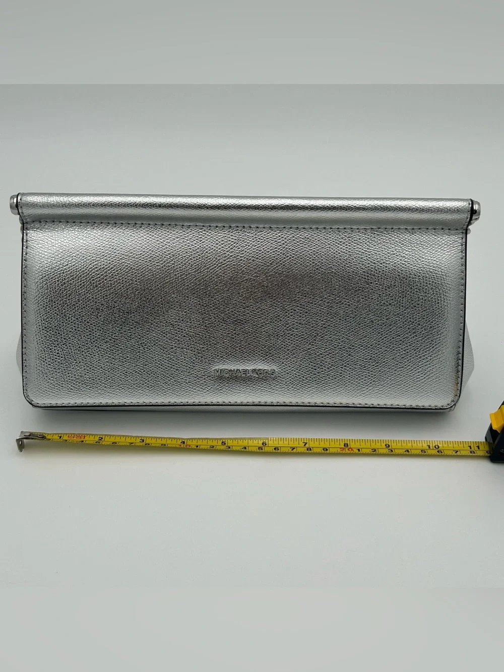 Michael Kors Carmine Silver Metallic Pebbled Leather Pochette